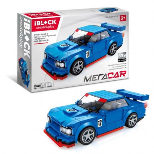 Конструктор iBlock MegaCar синяя гоночная машина 339 деталей PL-921-326 ...