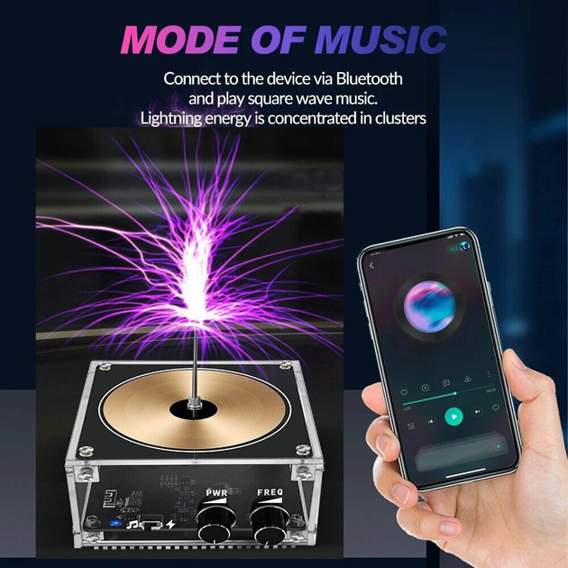 Музыкальная катушка Тесла FG Tesla Coil 10 Черный/Прозрачный 100 Вт с Bluetooth + 2 режима работы (FG Tesla Coil 10 ) - изображение 6
