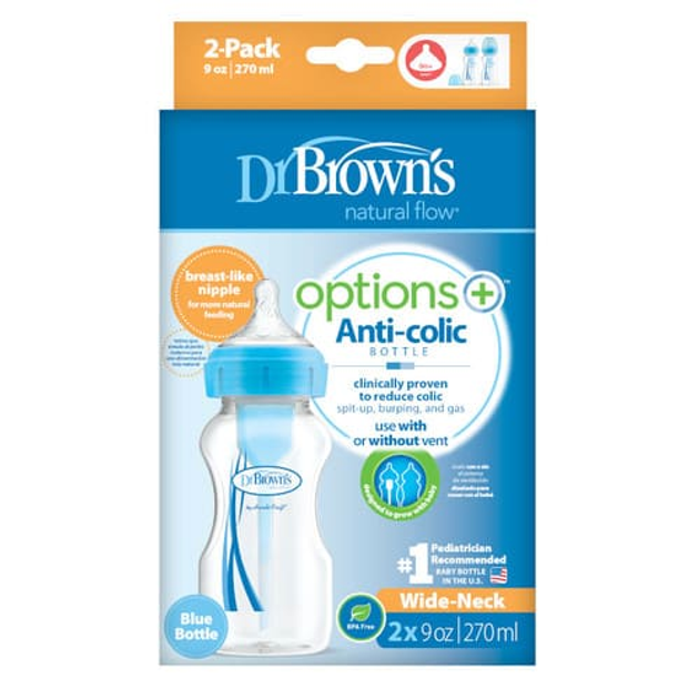 Антиколикова пляшка набір Dr.Brown's Options з широким горлечком блакитна 270мл - зображення 2