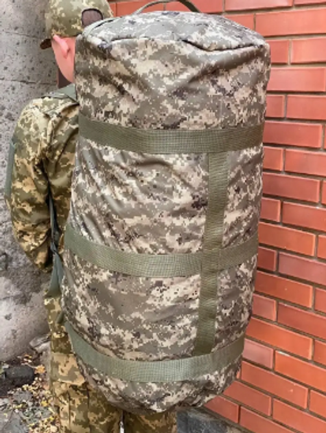 Рюкзак сумка баул зеленый пиксель 130 литров 80*42 см военный тактический баул, баул армейский - изображение 2