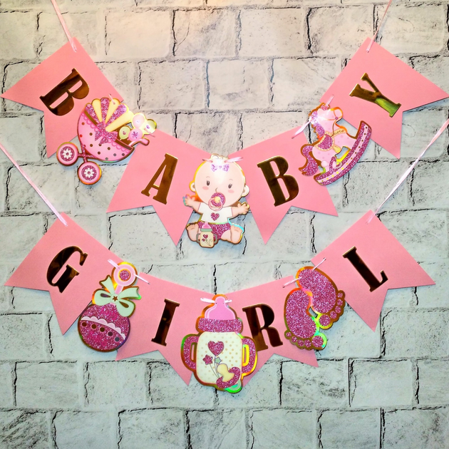 Гирлянда растяжка буквы Baby Girl с глиттером Baby Shower – фото ...