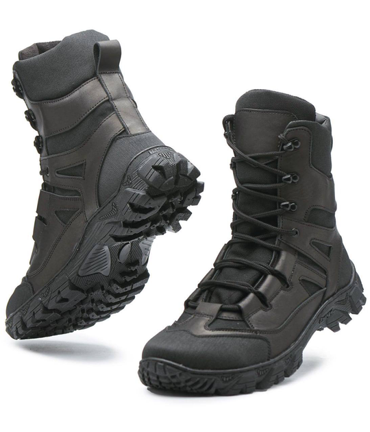 Берцы демисезонные ботинки тактические мужские, натуральна кожа и кордура, размер 40, Bounce ar. JH-0940, цвет черный - изображение 1
