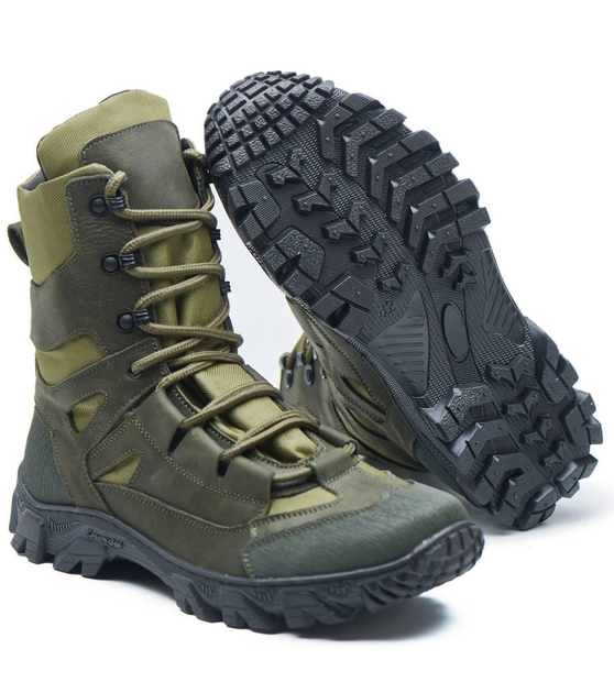 Берці демісезонні черевики тактичні чоловічі, натуральна шкіра та кордура, розмір 39, Bounce ar. QP-0839, колір хакі - зображення 2
