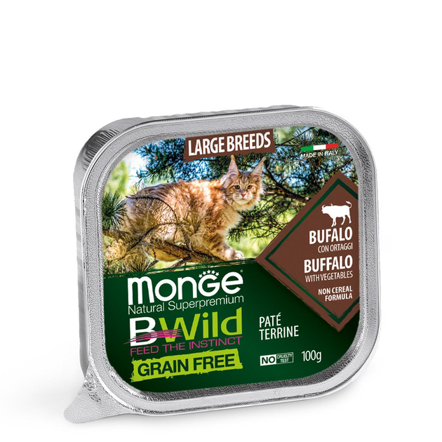 MONGE BWILD CAT Беззерновой паштет с мясом буйвола и овощами для кошек ...