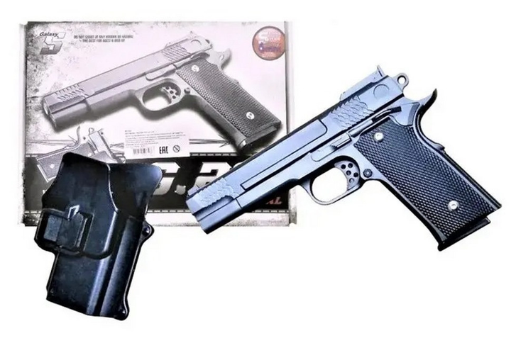 Дитячий пістолет на кульках "Браунінг (Browning HP)" Galaxy G20+ Страйкбольний чорний пістолет з кобурою - зображення 1