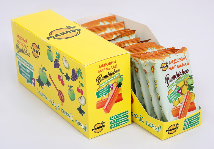 Упаковка мармелада медового Marbee Bumblebee Мед, яблоко, мята 50 г х ...
