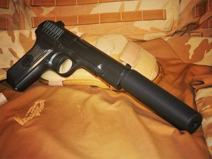 Дитячий страйкбольний Пістолет з глушником ТТ Galaxy G33A метал, пластик стріляє кульками 6 мм Чорний - зображення 2