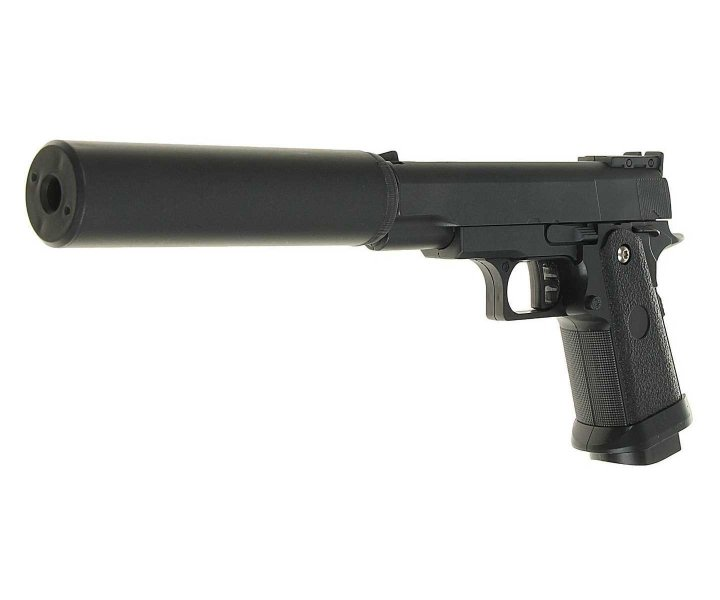 Дитячий Пістолет з глушником COLT 1911 PD Galaxy G10A метал, пластик стріляє кульками 6 мм Чорний - зображення 1