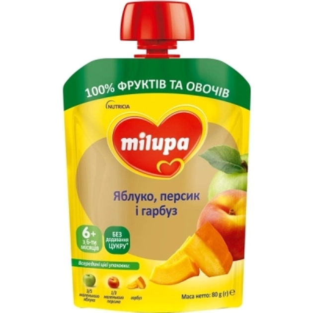 Дитяче пюре Milupa Яблуко, персик, гарбуз, 80 г (5900852057854) - зображення 1