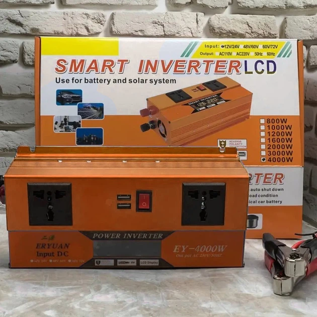 Преобразователь напряжения с дисплеем ERYUAN Power Inverter EY4000W 12/24V в 220 DC/AC, 2xUSB, защита от перегрузок - изображение 2