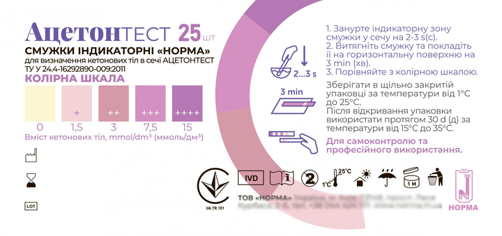 Тест-полоски Ацетонтест для определения содержания кетоновых тел в моче №25 Norma - изображение 4