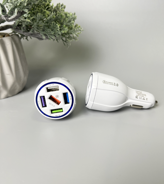 Автомобильное зарядное устройство от прикуривателя 5 USB QC 3.0 Quick Charge USLION UD2549 (BK-359) White - изображение 7