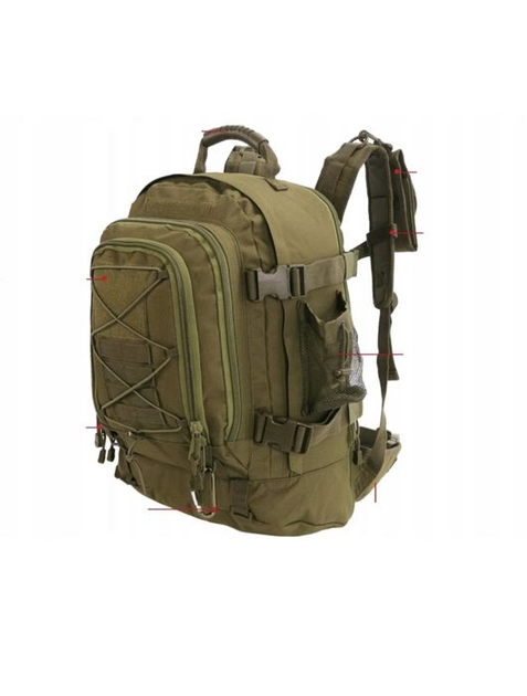 Професійний рюкзак дволямковий 40-60 л дорожній туристичний туристичний похідний з бічними стяжками і базою для модульної системи Molle оливковий - зображення 2