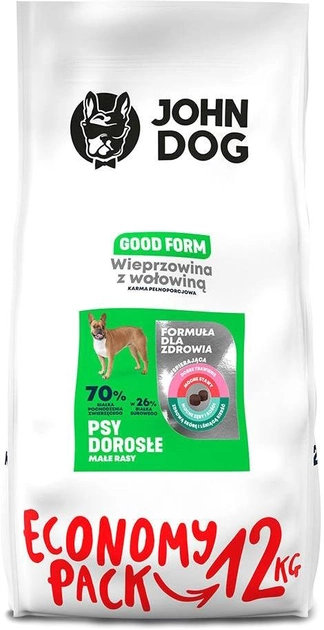 Sucha karma dla psów John Dog Good Form Adult Wieprzowina z wołowiną 12 kg (5903246849950) - obraz 1