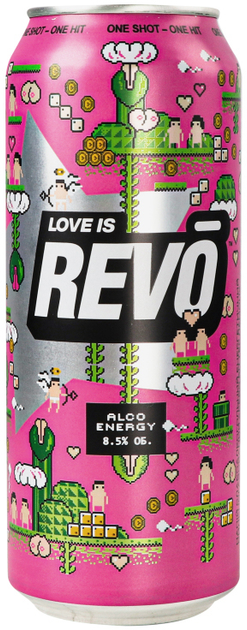 Упаковка слабоалкогольного энергетического напитка Revo Love is Bitter Lemon 8.5% 0.5 л x 24 шт (4820252120860) - изображение 2