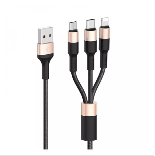 Мульти-кабель Hoco X26 Xpress 3-in-1 USB to Lightning, Micro USB, Type-C, 1м black - Фото 2 Мульти-кабель Hoco X26 Xpress 3-in-1 USB to Lightning, Micro USB, Type-C, 1м black - зображення 2