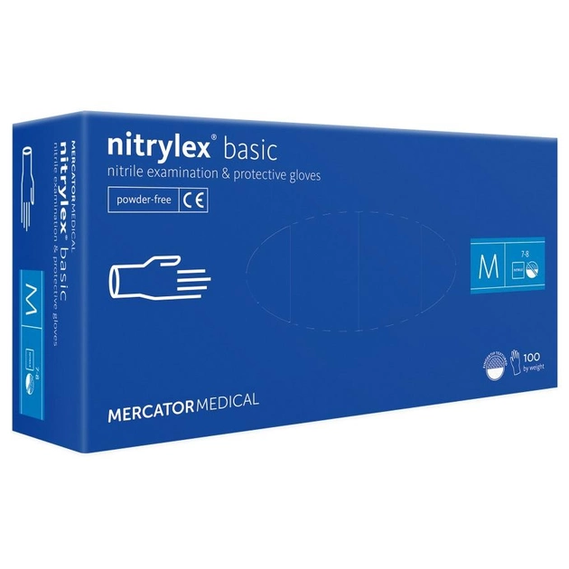 Нитриловые перчатки Mercator Nitrylex Basic размер M синие (50 пар) - изображение 1