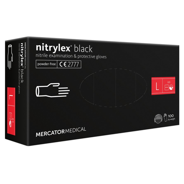 Нитриловые перчатки Mercator Nitrylex Black размер L черные (50 пар) - изображение 1