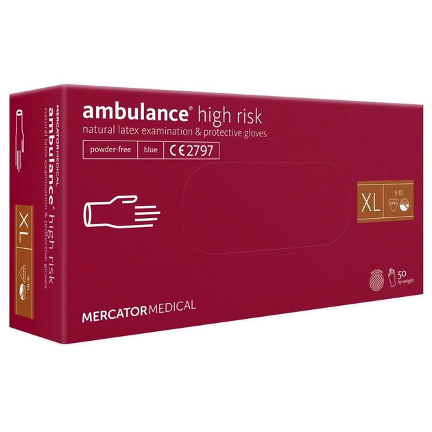 Латексные перчатки Mercator Ambulance High Risk размер XL синие (25 пар) - изображение 1
