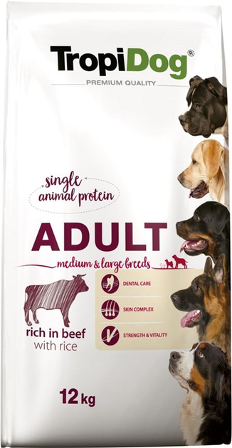 Сухий корм TropiDog Premium Adult Medium & Large Beef with rice 12 кг (5900469570777) - зображення 1