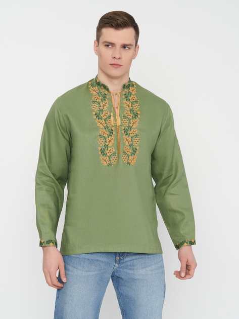 Рубашка-вышиванка мужская с узором NARODNYY BUTIK Дубок 2002.1 48 Хаки с оранжевым (NB2000000313061) 