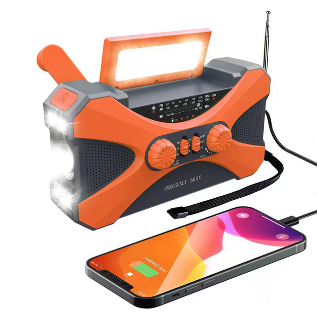 Динамо-фонарик KAYINOW 280F 10000 mAh Orange Led с радиоприемником и павербанком - изображение 2