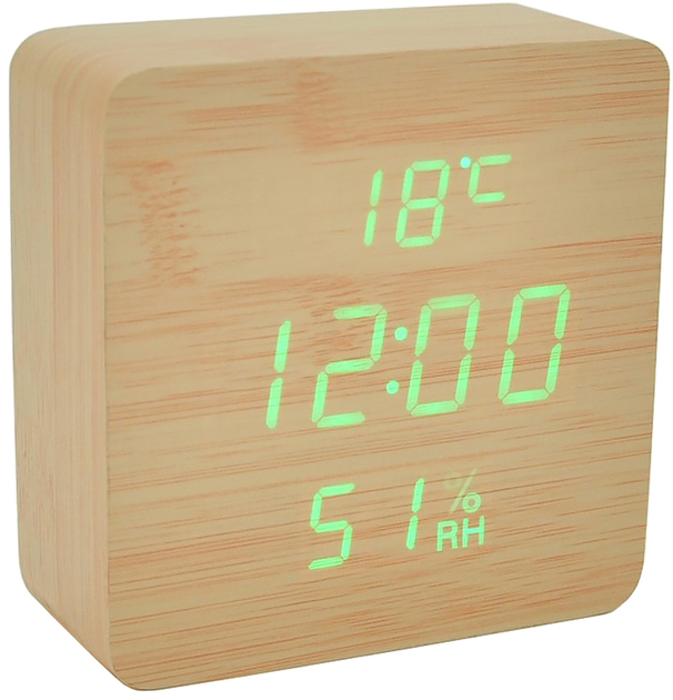 Настольные часы с будильником VST VST-872S Wooden (Yellow) Green Light ...