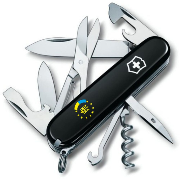 Складной швейцарский нож Victorinox Vx13703.3_T1130u Climber Ukraine Украина ЕС 14 функций 91 мм черный - изображение 1