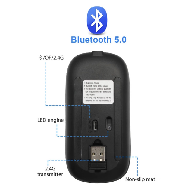 Беспроводная бесшумная игровая мышь iMice PM1 Rose 2.4G + Bluetooth с аккумулятором и подсветкой - изображение 9