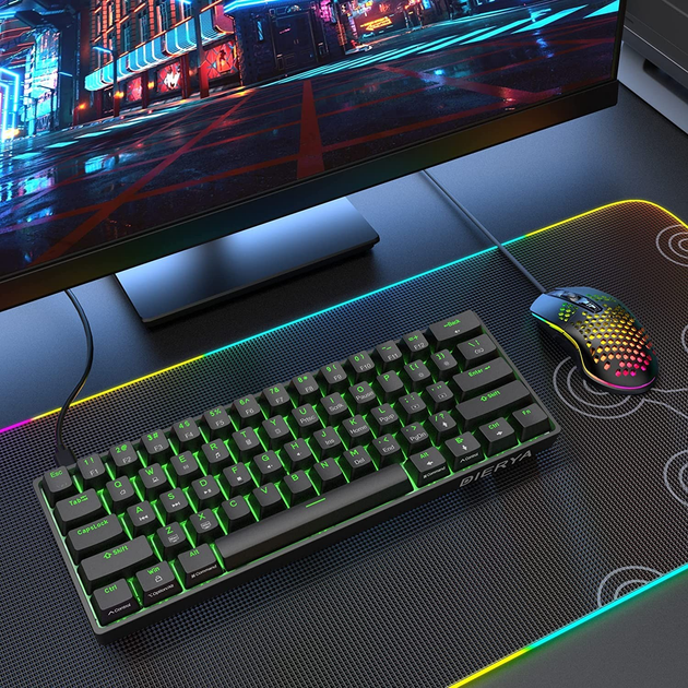 Механическая игровая клавиатура Dierya 60% с механическими переключателями Clicky, Type-C, 61 клавиша (раскладка ENG-UA, QWERTY) черный - изображение 2