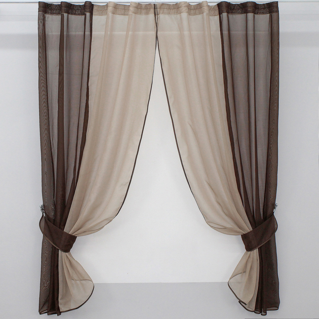 Комплект кухонних штор VR-Textil № 017к на карниз 1-1.5 м Венге з какао 170х265 см 2 шт (50-844) - зображення 1