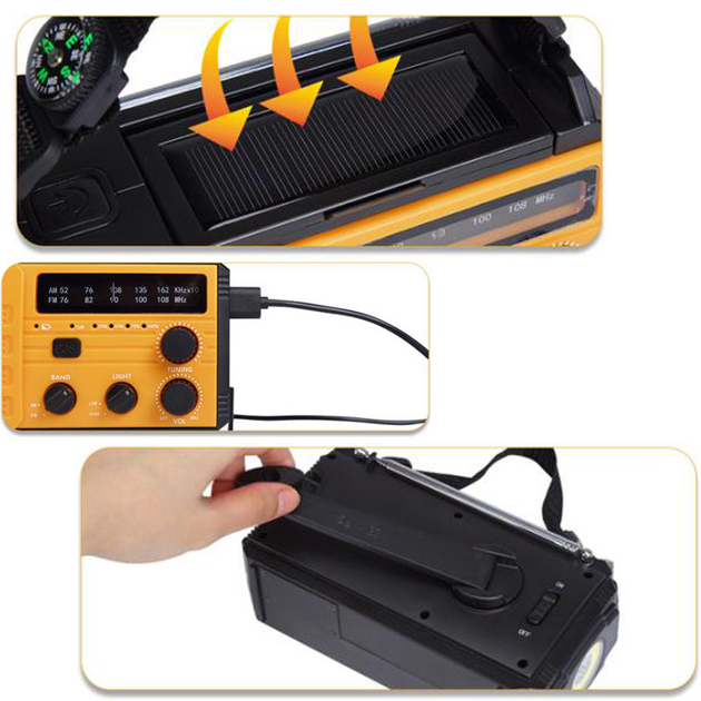 Фонарь кемпинговый KAYINOW 089 8000 mAh с динамо FM-AM радио повербанком - изображение 4