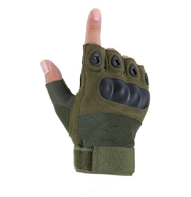 Рукавички без пальців, тактичні рукавички без пальців (пара), розмір L, колір зелений - зображення 1