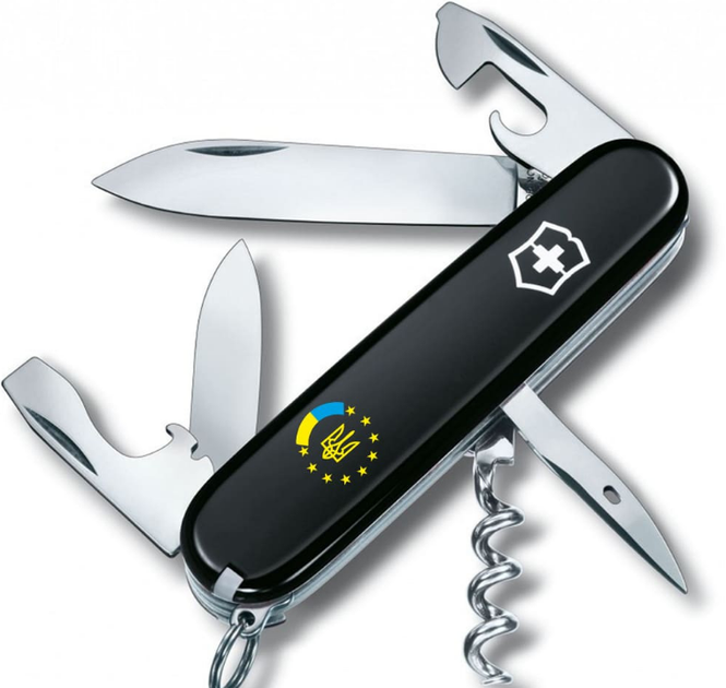 Складной швейцарский нож Victorinox SPARTAN ARMY ( Vx13603.3_T1130u) 12 функций 91 мм черный емблема Украина ЕС - изображение 1