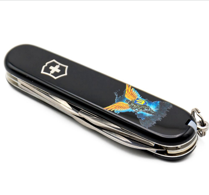 Складаний швейцарський ніж Victorinox SPARTAN ARMY (Vx13603.3_T1061u) 12 функцій 91 мм чорний емблема Ангел ЗСУ - зображення 2