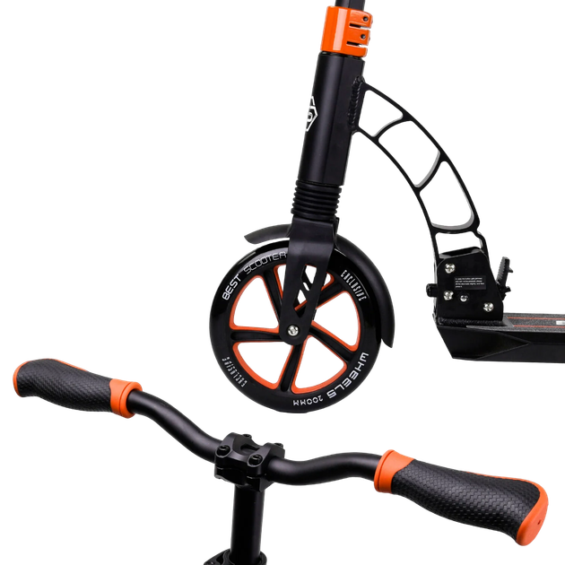Самокат двухколесный с большими колесами и амортизаторами Best Scooter Черный с оранжевым - Фото 2 Самокат двухколесный с большими колесами и амортизаторами Best Scooter Черный с оранжевым - изображение 2