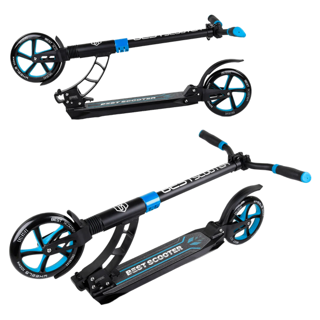 Самокат двоколісний з великими колесами та амортизаторами Best Scooter Чорний з синім - Фото 3 Самокат двоколісний з великими колесами та амортизаторами Best Scooter Чорний з синім - зображення 3