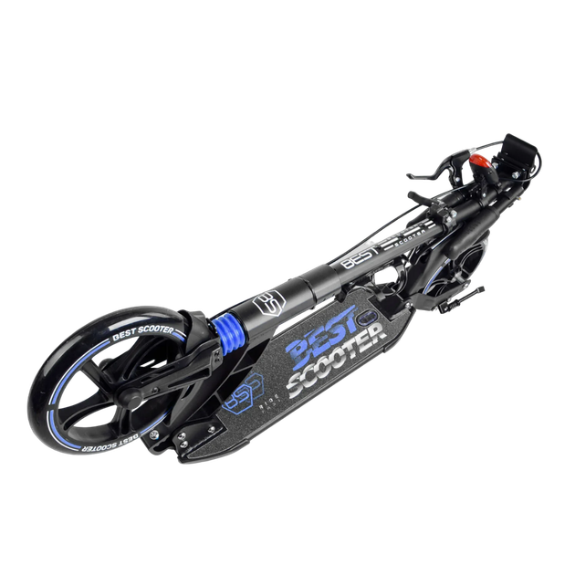 Самокат двухколесный с большими колесами и ручным амортизатором Best Scooter Черный с синим - изображение 7