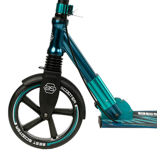 Самокат двухколесный с большими колесами и ручным тормозом Best Scooter Черный с голубым - изображение 4
