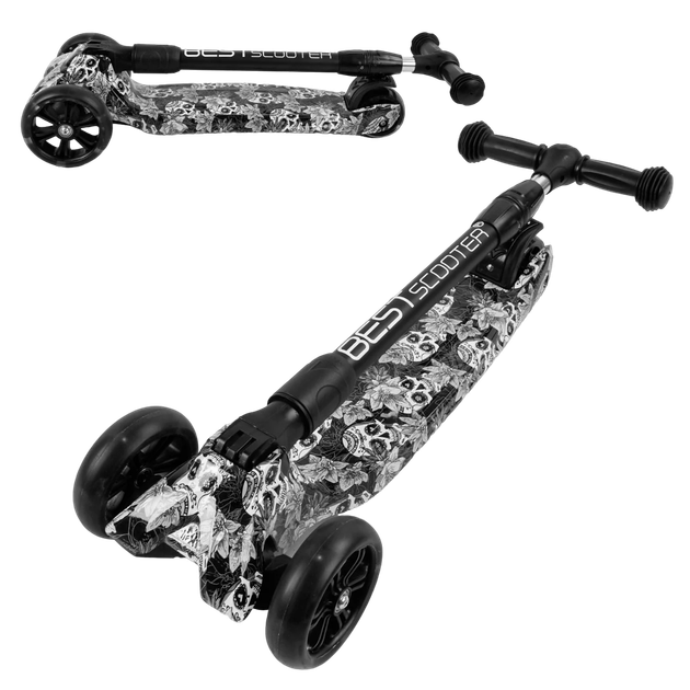 Самокат трехколесный со светящимися колесами Best Scooter Черный с белым - изображение 2