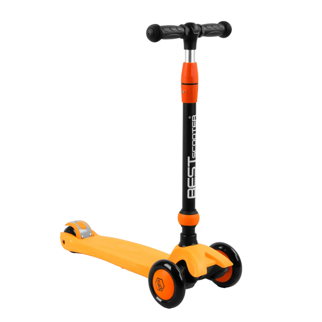 Трехколесный самокат со светящимися колесами и родительской ручкой Best Scooter Оранжевый - Фото 3 Трехколесный самокат со светящимися колесами и родительской ручкой Best Scooter Оранжевый - изображение 3