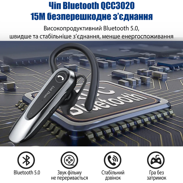 Блютуз гарнитура беспроводная наушник беспроводной bluetooth 5.0 для телефона пк компьютера Link Dream LC-B45 eng black + Кейс - изображение 2
