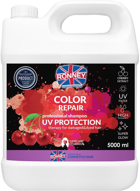 Акція на Професійний шампунь Ronney Color Repair Cherry Захист кольору для фарбованого волосся з UV фільтром 5 л від Rozetka