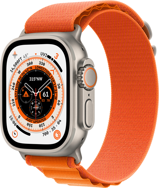 Смарт-годинник Apple Watch Ultra GPS + Cellular 49mm Titanium Case with Orange Alpine Loop - Small (MNHH3) - зображення 1