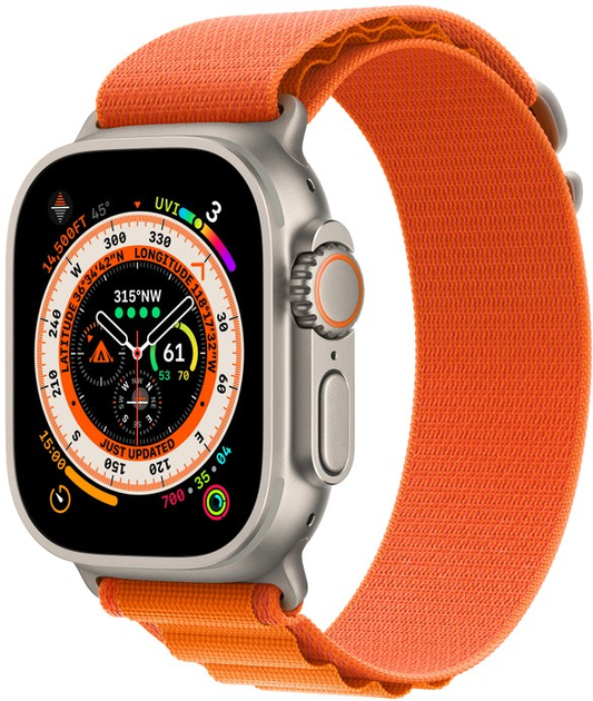 Смарт-годинник Apple Watch Ultra GPS + Cellular 49mm Titanium Case with Orange Alpine Loop - Small (MNHH3) - зображення 2