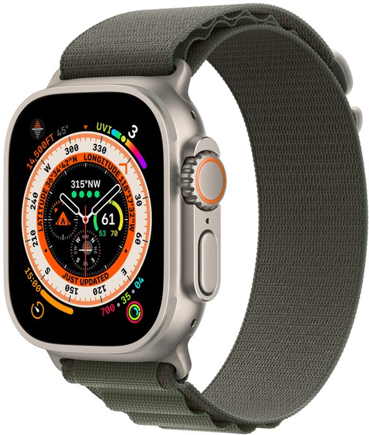 Smartwatch Apple Watch Ultra GPS + Cellular 49mm Titanium Case with Green Alpine Loop - Large (MQFP3) - obraz 2