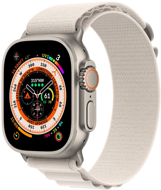 Smartwatch Apple Watch Ultra GPS + Cellular 49mm Titanium Case with Starlight Alpine Loop - Small (MQFQ3) - obraz 2