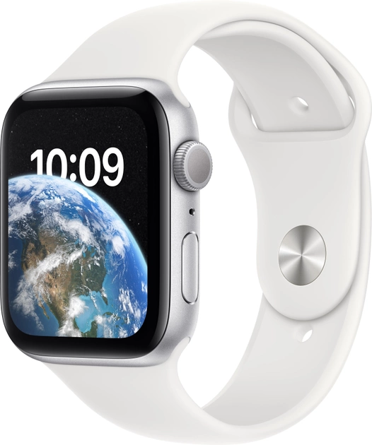 Smartwatch Apple Watch SE (2022) GPS 44mm Silver Aluminium Case with White Sport Band (MNK23) - obraz 1