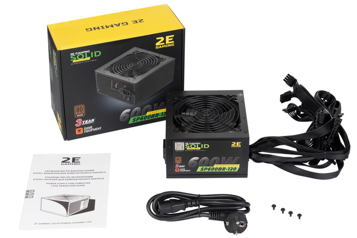 Блок живлення 2E GAMING SOLID POWER (600W), >85%, 80+ Bronze, 120mm, 1xMB 24pin(20+4), 1xCPU 8pin(4+4), 3xMolex, 6xSATA, 4xPCIe 8pin(6+2) - изображение 10