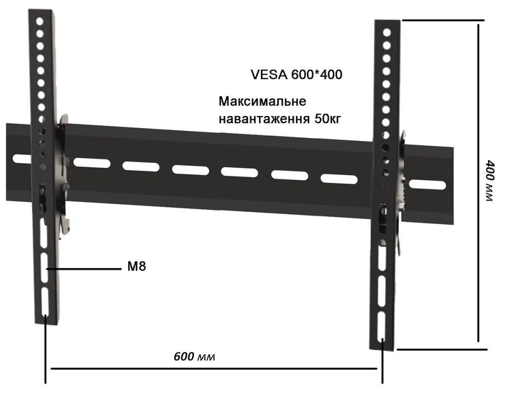 Комплект фиксированный кронштейн для телевизора+полка для тюнера (VESA 600*400/40кг) 13b907mf черный - изображение 2